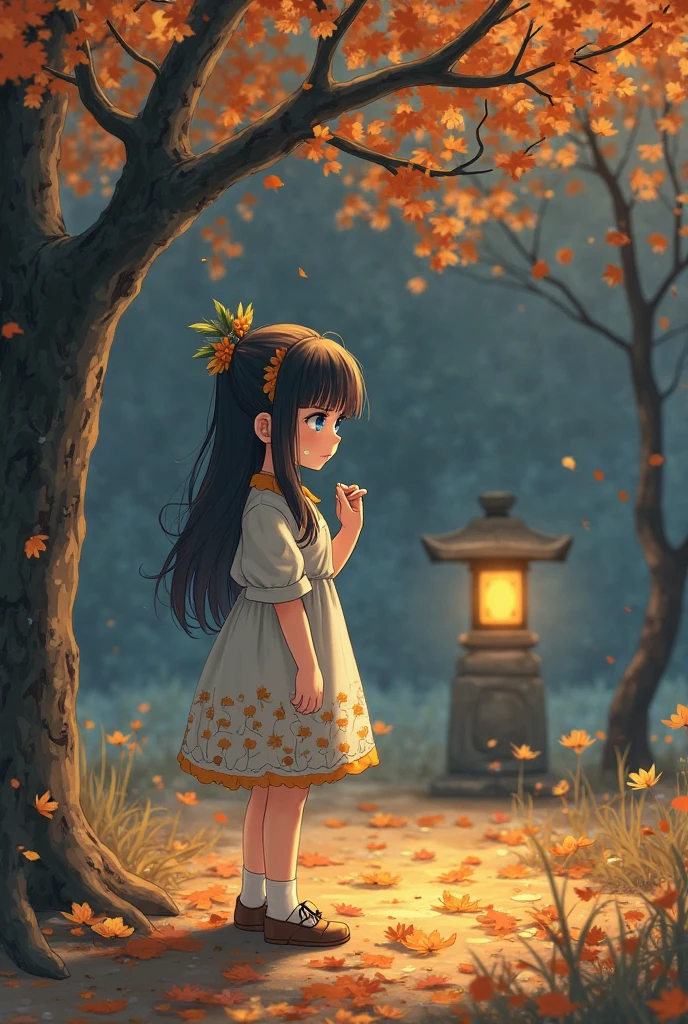 dynamic illustration of Autumn Leaves Falling, leaves floating in the air, butterfly, octane render, enhance, intricate, (best quality, masterpiece, Representative work, official art, Professional, unity 8k wallpaper), by Yoshitomo Nara