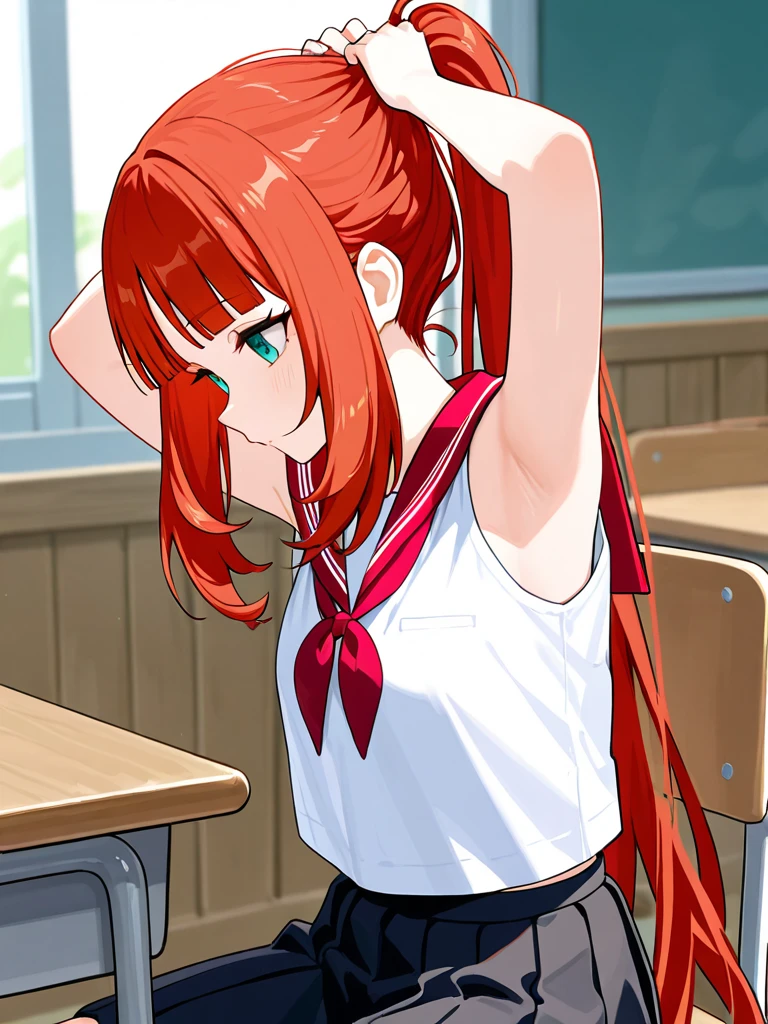 Sumisakurasawa, Sumi Sakurasawa, flequillo, (ojos rosados:1.5), pelo entre los ojos, cabello rosado, trenza, Lazo de pelo, cejas gruesas,
Falda QUEBRAR, camisa, mangas largas, arco, cinta, Uniforme escolar, Camisa blanca, Serafuku, Collar de marinero, red ribbon, Cinta para el cuello, falda roja, Cuello marinero blanco,
DESCANSO mirando al espectador,
DESCANSO en interiores, Classroom,
QUEBRAR (Obra maestra:1.2), La mejor calidad, High resolution, Unidad 8K Fondo de pantalla, (illustration:0.8), (hermosos ojos detallados:1.6), Cara extremadamente detallada, Perfect lighting, CG extremadamente detallado, (Manos perfectas, Perfect anatomy), LARGE BREASTS, MINI SKIRT