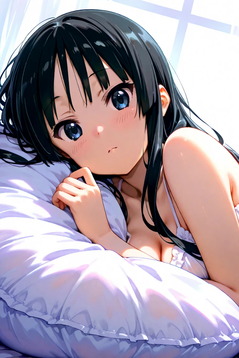 (tmasterpiece、quality、the detail、超高分辨率、Beautifully detailed lighting、Very beautiful girl、Long black hair,female high-school student、Clothed only in bikini、cleavage display、There's a big sausage in her cleavage,sweat profusely、1 girl in、eBlue eyes、Sleeping on the Bed、Red blush、embarrassed from、((horrified expression))、bareless、compulsive、Loved it very much、Sexual facial expressions seen from above、Perfectly trimmed fingers,don't have clothes,spread your legs,There is a lot of water in the bottom of the bikini,Roll your eyes upwards,Stick out your tongue,Full body photo,slender thighs,Spread your legs