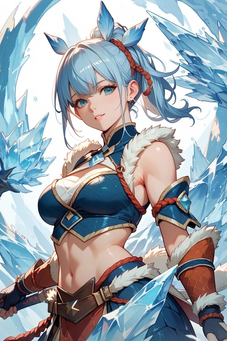 Beautiful mature milf elf swordswoman in ice with long white hair and blue eyes big breasts UHD, textured skin, super detail, high details, high quality,