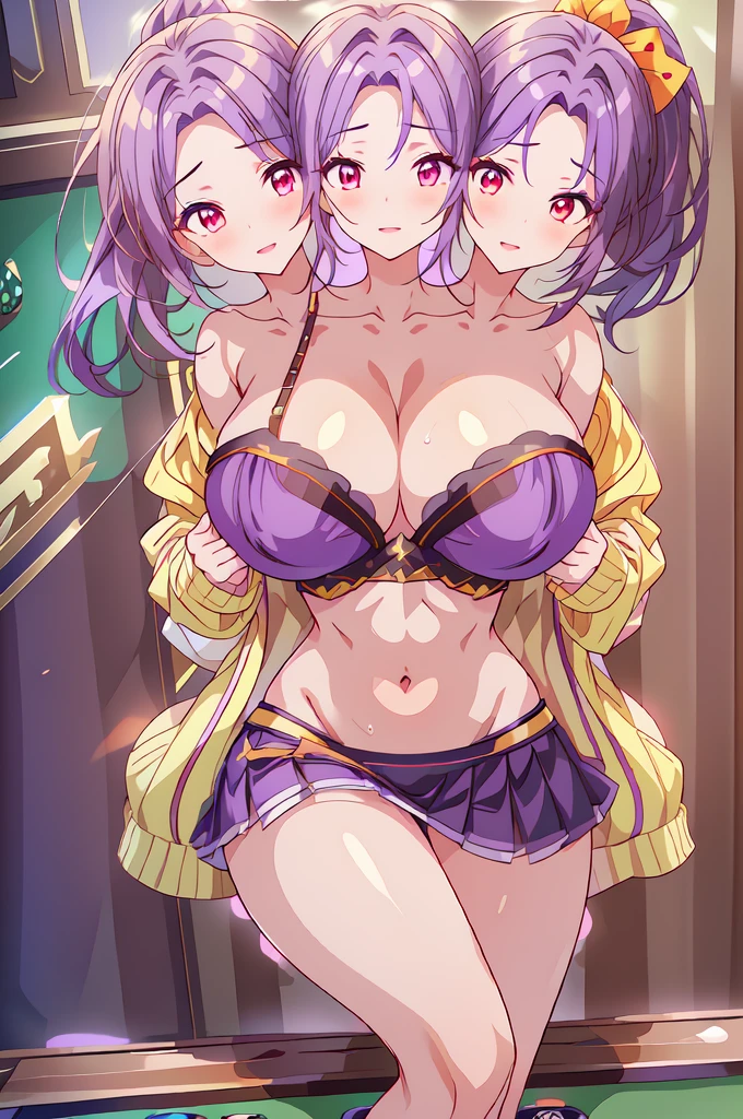 Masterpiece, Official, (only 3 mature women lined up with their boobs are sticking out towards viewer:1.3), bodycon, Microdress, (Detailed eyes, Perfect face, face focus:1.2), (extremely wrinkled shiny clothes reflecting light:1.2), golden accessories, jewelry, (hoop earrings), necklaces, navel, hair ornament, Latex, gleaming skin, glamorous perfect female proportion, detailed surface texture, smile, blush, (venue)