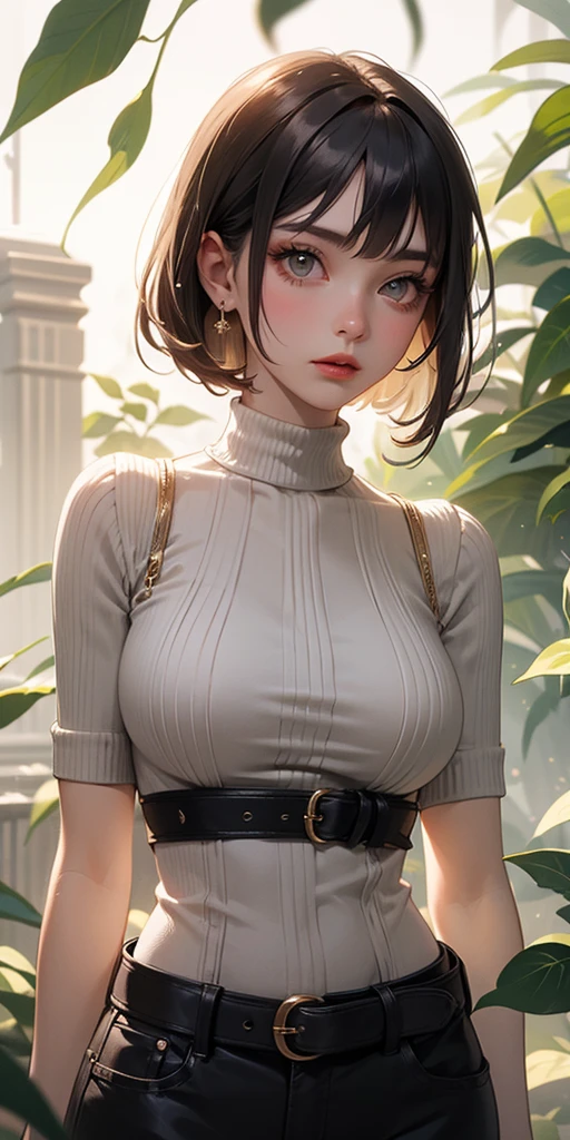 a K-pop idol wearing a turtle neck sweater,
(((masterpiece))), ((best quality)), ((intricate detailed)), ((Hyperrealistic)), absurd res, milf, mature woman, perspective, highly detailed, illustration, 1girl, ((large breasts)), perfect hands, detailed fingers, beautiful detailed eyes, short hair, brown eyes,(turtle neck:1.2), tight skirt, detailed background, choker, perfect eyes, seductive eyes, looking at the viewer, from front