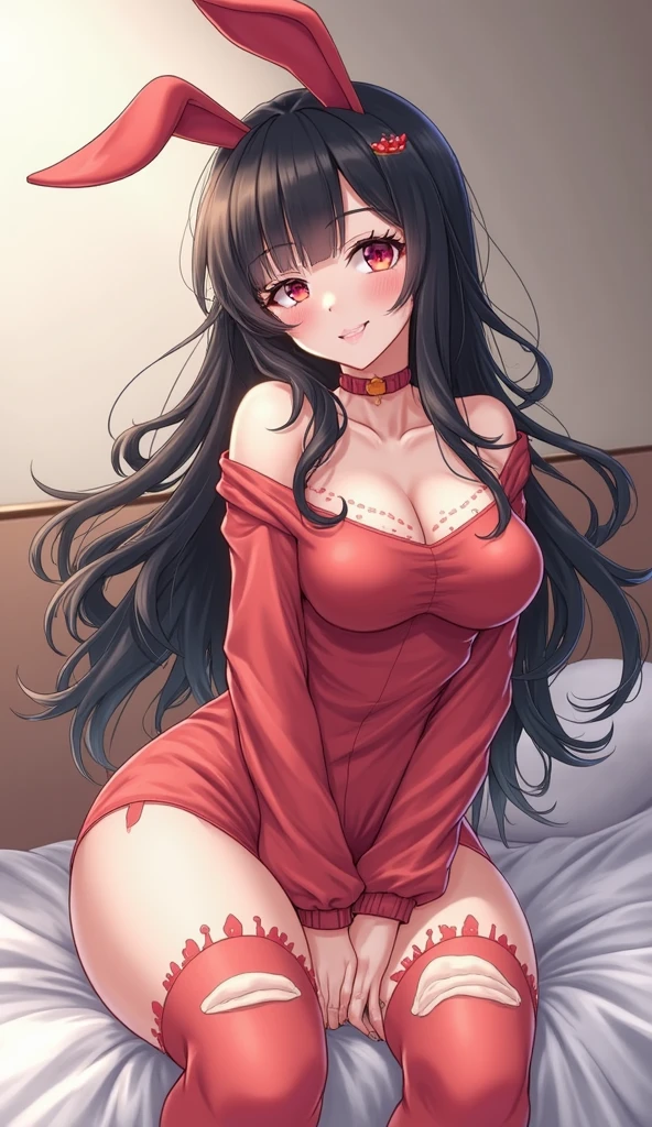 MILF, Sitting in bed,random pose, beautiful body, beautiful face,Large breasts:86cm,G cup breasts,Anime art,Red pajamas, masterpiece,high quality 
