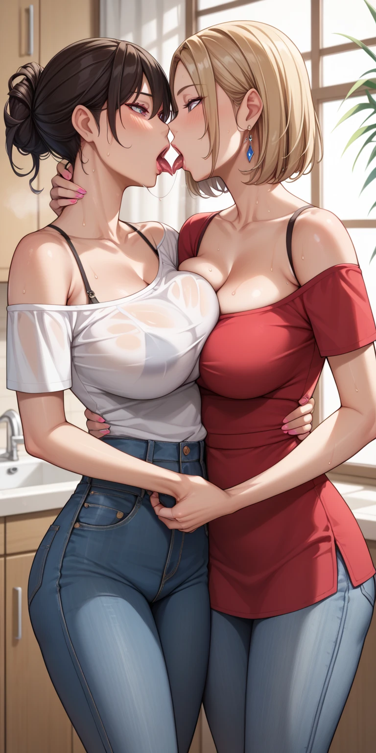Hot sexy beautiful women  ,  long silver chandelier earrings,big breasts, ,red hair ,  hair bun,blush,blue eyes, smiling,red lipstick, professional worker dress