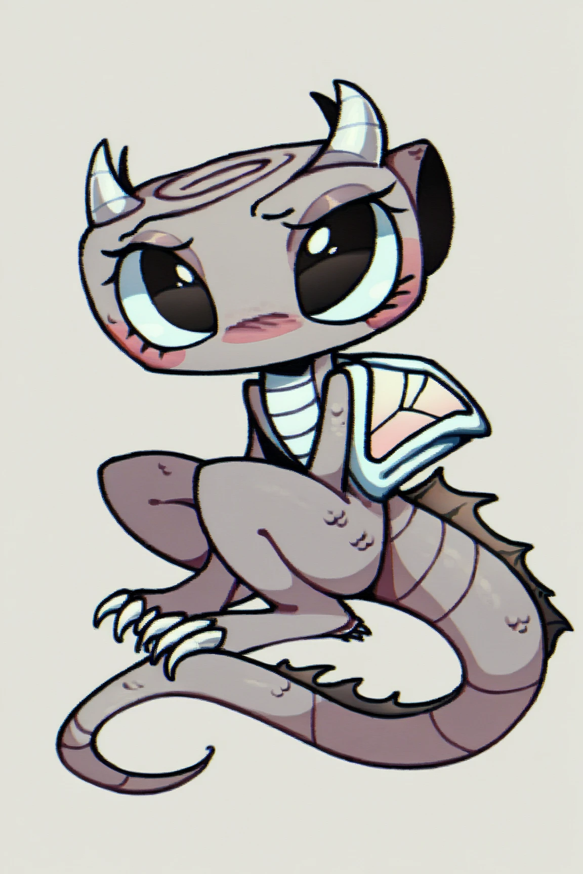 dugong's body is pink and both eyes are green. It has 6 legs like a caterpillar and all its legs are orange. It has two sharp tails. and the tail is purple. This dugong also has teeth like a walrus and has tentacles. Dugong's wearing a chef hat too and wearing a backpack to school.