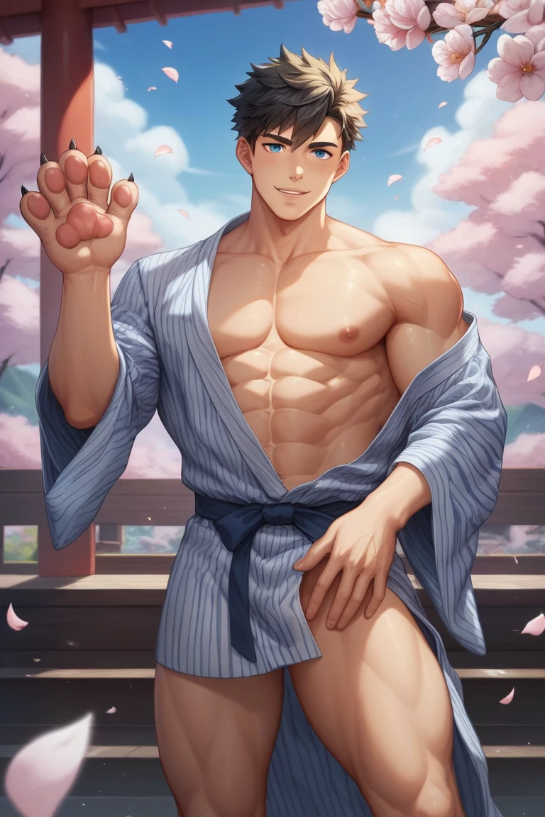 score_9, score_8_up, score_7_up, rating_explicit, source_anime, man, Cherry tree, Gothic style, cool pose, roundy doe eyes, open clothing, abs, grape tree, plum, purple, yukata, masterpiece, (SuperQuality:1.0) ~ (SuperQuality:1.2)