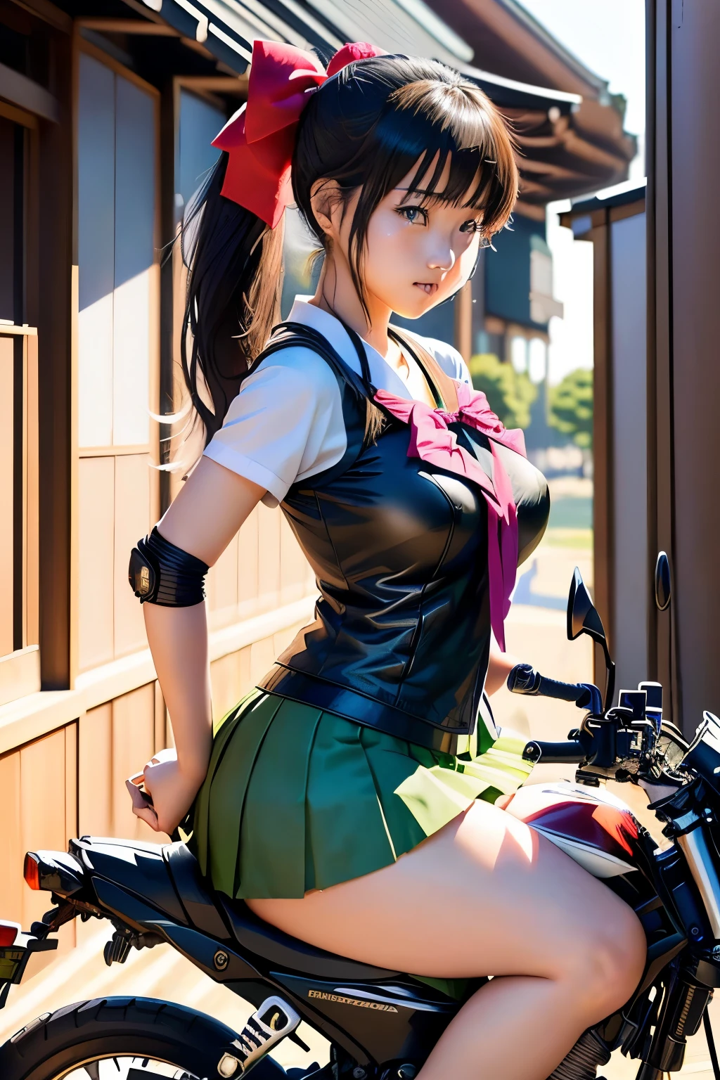 Japanese woman in school uniform posing on motorbike, beautiful high school girl shedding tears, mini skirt、ponytail、white panties、Kawasaki Ninja、Ninja250、Ninja KRT Green、a hyper REAL SCHOOLGIRLS , hyper REAL SCHOOLGIRLS , Charming Anime Girls, Anime Girl Cosplay, REAL SCHOOLGIRLS , anime style and Fujifilm, photoriaJapanese woman in school uniform posing on motorbike, beautiful high school girl shedding tears, mini skirt、ponytail、white panties、Kawasaki Ninja、Ninja250、Ninja KRT Green、a hyper REAL SCHOOLGIRLS , hyper REAL SCHOOLGIRLS , Charming Anime Girls, Anime Girl Cosplay, REAL SCHOOLGIRLS , anime style and Fujifilm, photoria
