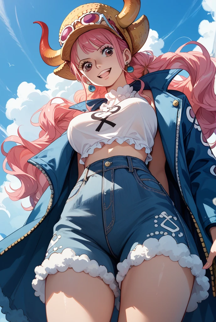 1female，45 yers old，Married Woman，熟妇，plumw，extremely large ?????， 独奏，（Background with：Endless savannah，herds of horses）Standing on the Grassland， She has long pink hair，seen from the front，， mostly cloudy sky，（（（tmasterpiece），（Very detailed CG unity 8K wallpaper），best qualtiy，cinmatic lighting，detailed back ground，beatiful detailed eyes，Bright pupils，Black eyes，Snow-whiteskin，Redlip（Very fine and beautiful），（Beautiful and detailed eye description），ultra - detailed，tmasterpiece，））facing at camera，A high resolution，ultra - detailed），revealing ???????，???? ?????????，  Bulge，legs are open，Raised ????，Camel toes，Desire for dissatisfaction，frontage，（Wearing：Blue denim vest，????，black lace cleavage ?????????，nakeness，Cowboy hat ）