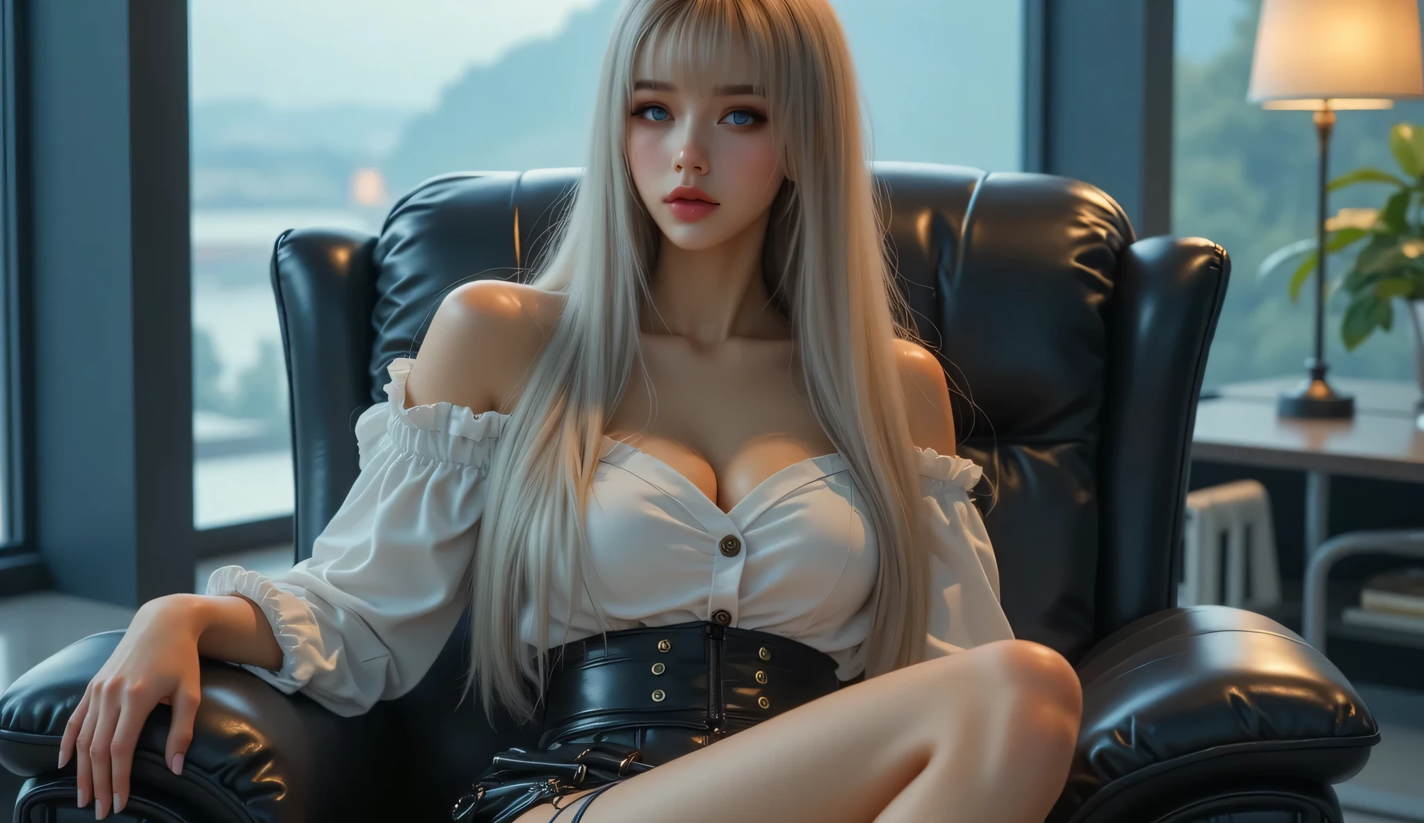 (best quality, 8k, highres, photorealistic:2.0), (solo, one girl:2.0),(pin up girl:1.5),(photo taken using flash:1.9),(brighten the subject:1.8),(Photographed in the living room:2.0),(Chubby body girl:1.5),(shiny skin:1.5),(oily skin:1.5),(blonde woman:1.8),(long hair:1.5),(ultimate beautiful girl),(cool beauty girl),(Kind hearted woman),(very kind lady),(caring woman),(attentive woman),(very elegant woman:1.3),Blush brown makeup , dark eye makeup ,pink lipstick,(big beady eyes girl:1.3),(droopy eyes woman:1.3),(blue eyes girl:1.3),(intense sex appeal),(expensive necklace:1.5),(prostitute girl),(amazing orgasm ecstasy),(She makes a sexy bold pose),(carnal women:1.5),chuuChloe,(she is very skilled in sex),(she has a very happy expression on her face:1.5),(Brightly light the subject's face),(Wear a formal jacket on bare skin and button it up),(very soft breasts),(Mini thong:1.3),(nice hips),(squat down and open legs),