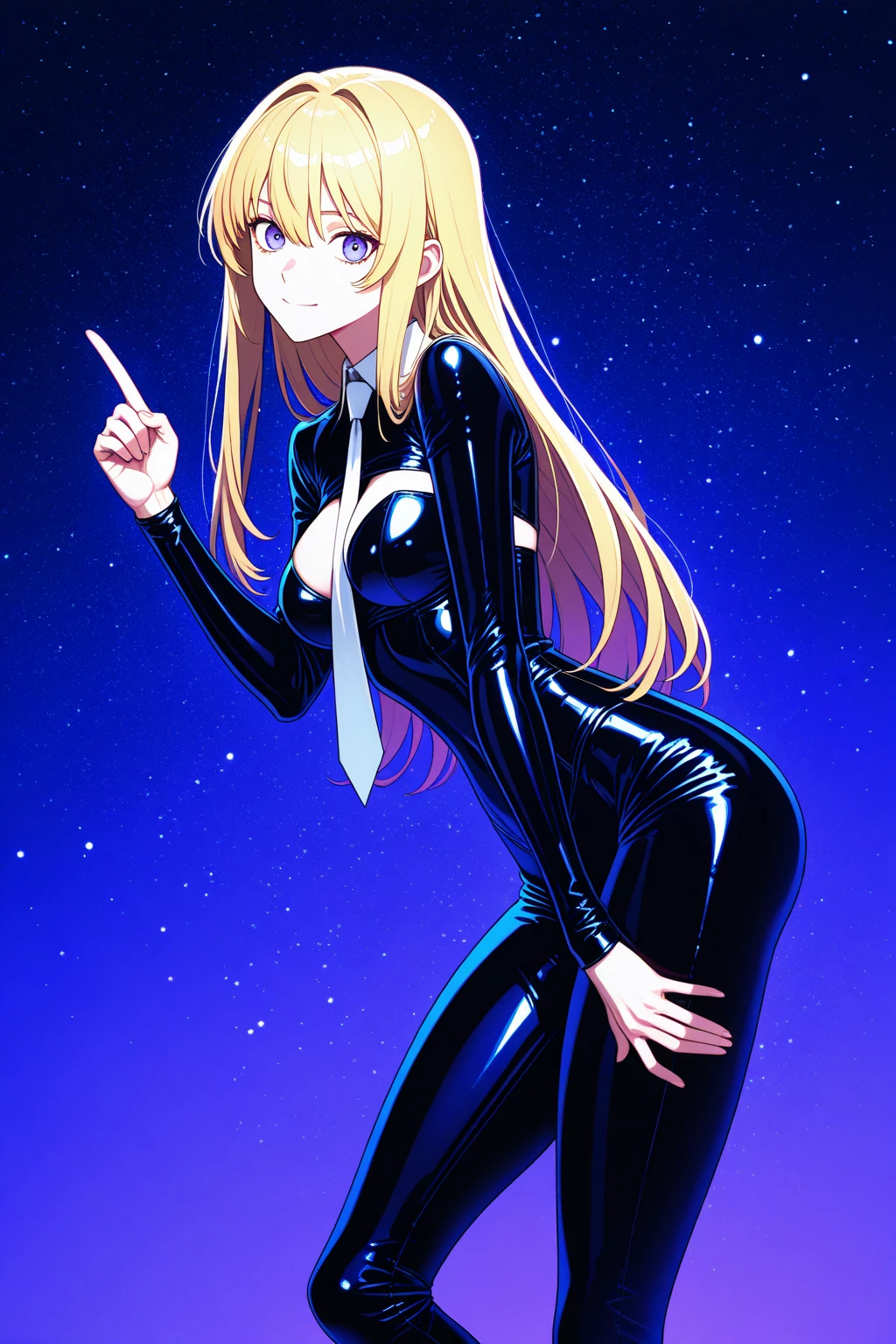 1girl, solo, tall, pale skin, (dark grey eyes, light grey sclera), small pupils, blank expression, neon yellow star themed crown, black long earrings, neck seam, [extremely long pastel brown hair, ((neon yellow inner hair))], neon yellow arm tattoos, (black and white leotard),
Score_9,Score_8,score_7_up,source_anime, rating_questionable
