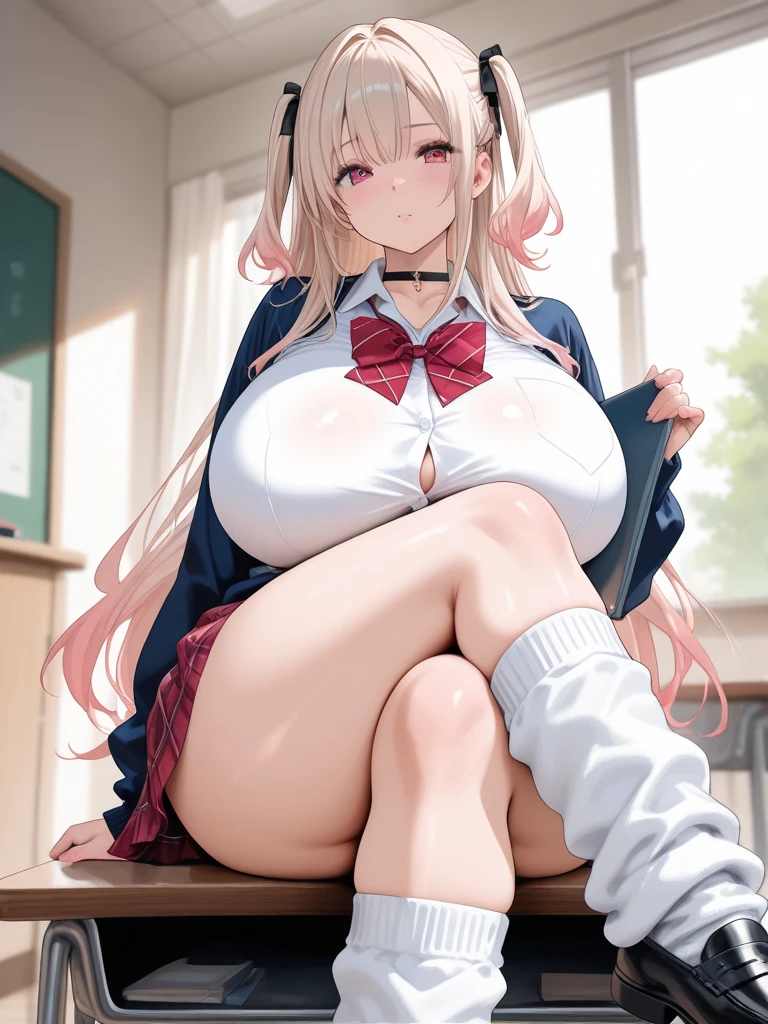 Erotic Anime Illustration、Highest image quality、A voluptuous dark-skinned high school girl who seduces people in a shopping district.、sailor suit、perfect proportions、Overwhelmingly huge breasts beyond the norm、thick legs with fat、cowboy shot、blush and laugh、spread legs、Ahegao