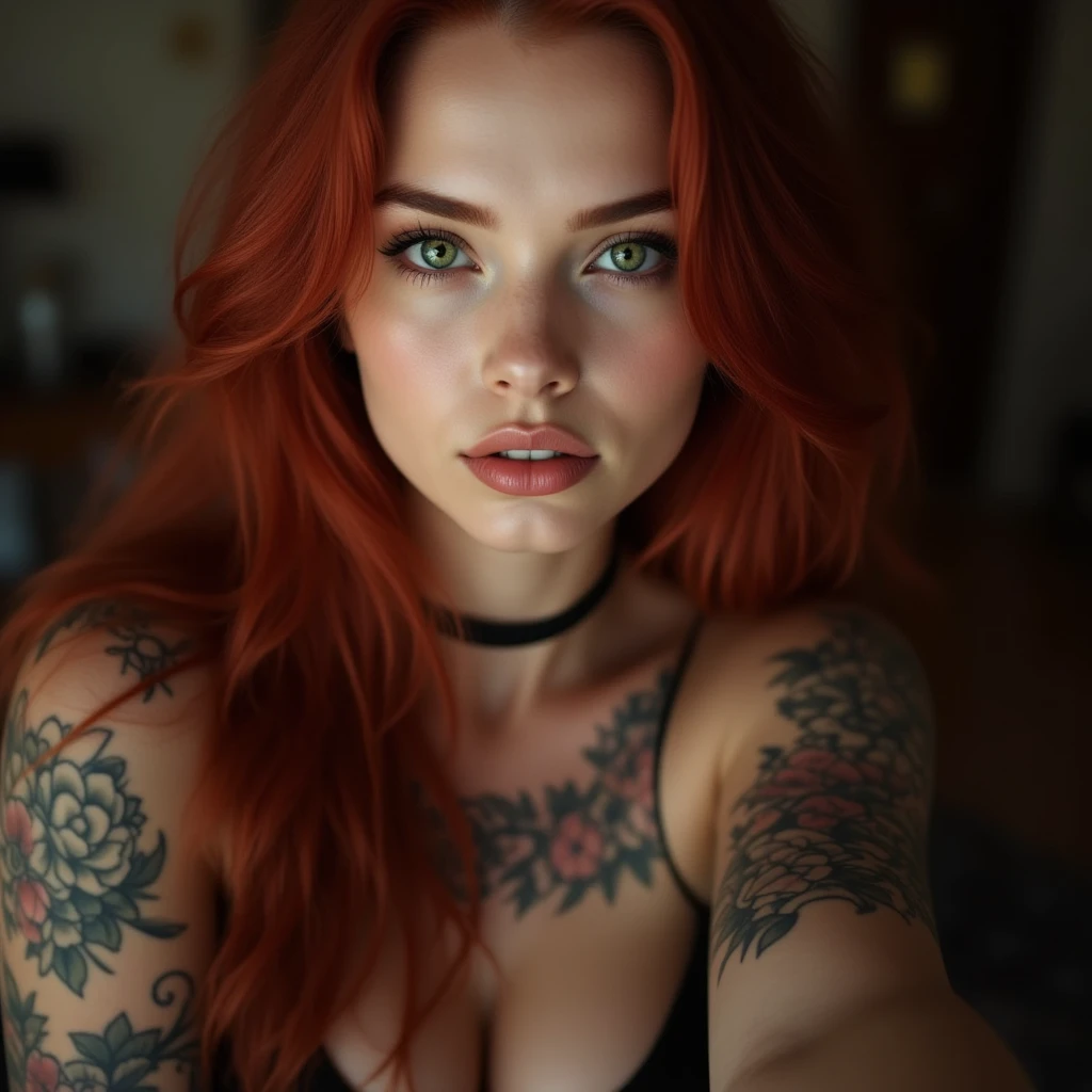 beautiful woman,sexy,Red hair,tattoos,dress,lesbian,selfie