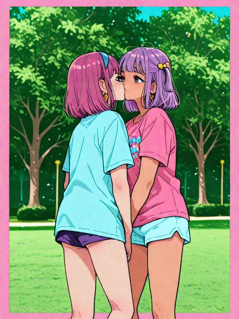 Woman in the park2a person、obscenity:1,2、Metamorphosis:1,2、Lesbian Mika:1,2、Grabbing each other's buttocks、the kiss、red blush、Joggers、、tre anatomically correct