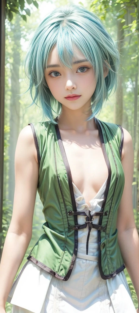 (Extreme Detail CG Unity 8K wallpaper, masterpiece, highest quality), (exquisite lighting and shadow, highly dramatic picture, cinematic lens effect), (Leeloo: 1.4), delicate facial features, charming smile, star eyes, ((dark green hair)), tight top, white gloves, mini skirt, dynamic pose, lying in the garden), (background in a garden full of flowers) (excellent detail, outstanding lighting, wide angle), (excellent rendering, enough to be proud of its kind)