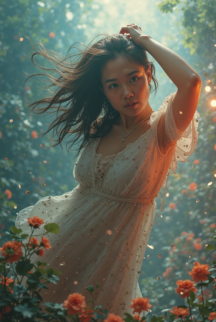 A magical girl appears from the light、Transformation effect、Thin, see-through clothing、Wide-angle shot, Sparkle Effect, Concept Art, 