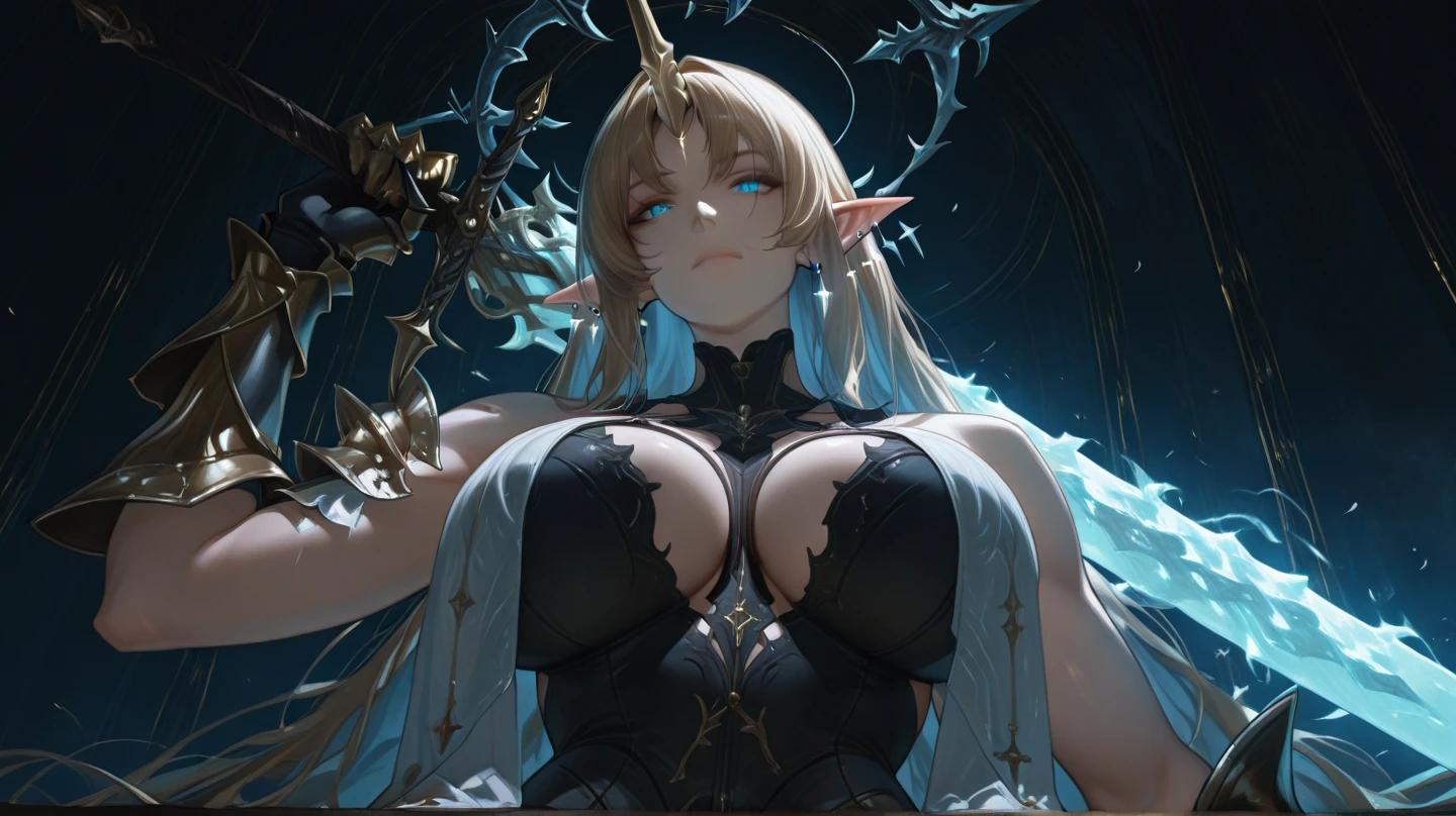 Epic art by (Apterus:1.1), masterpiece, beautiful face, soft smile, cosmic elven queen, perfect lighting, shiny skin, girl with a charming smile surrounded by creepy melted skulls, monsters in the background, hugging shoulder, hands reaching out from all around,sexy pose, girl,masterpiece,official art,unity 8k wallpaper,ultra detailed,beautiful and aesthetic,best quality,intricate details,(dynamic angle:1.4),glowing skin,portrait of the most beautiful form of chaos,elegant,a brutalist designed,vivid colours,romanticism,atmospheric,depth of field,,dark and moody,plants and branches,atmospheric,trending on artstation. 8 k masterpiece, zwd, zuowangdao,