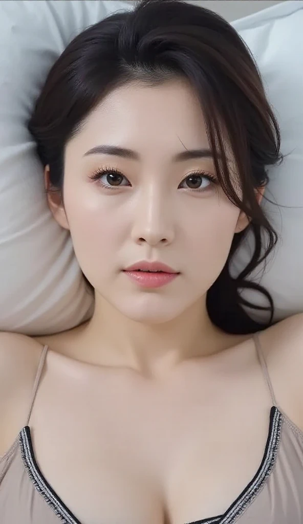 Bigchest，cleavage，Shishi Japan of Girls，Delicate makeup，Redlip，brunette color hair