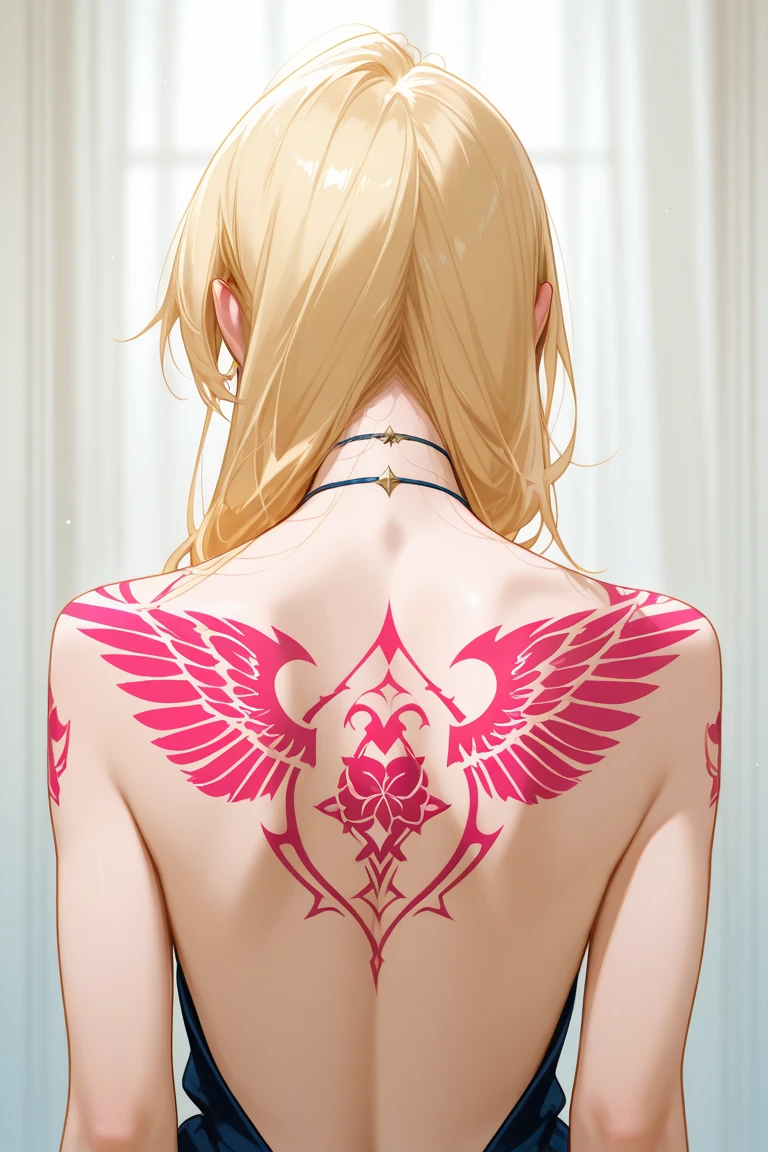 Android18Number、Back tattoo, look back, UHD, retina, masterpiece, ccurate, anatomically correct, textured skin, super detail, high details, high quality, best quality, highres, 4K