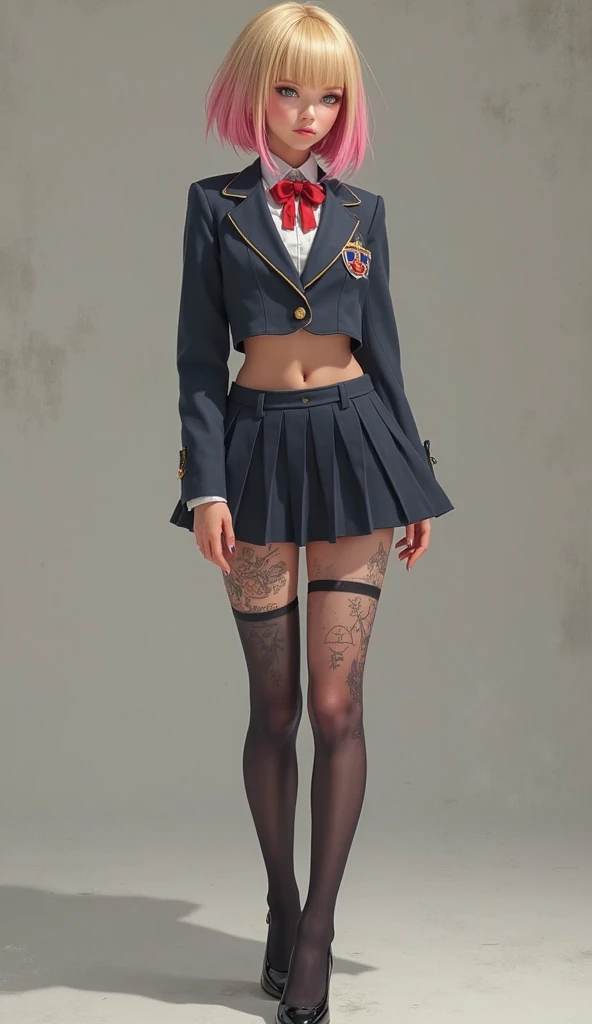 NSFW, （(Standing upright with one leg in front of the other)）,(full body shot, full body view), ((cute and symmetrical face)),8k, masterpiece, RAW photo, best quality, photorealistic, extremely detailed CG unity 8k wallpaper,(biologically correct form),(masterpiece:1.2, top-quality), (realistic, photorealistic:1.4), beautiful illustration, (natural side lighting, movie lighting), looking at viewer, ((focus on face)), 1 girl,japanese, 25 years old, perfect face, perfect body, shiny skin, beautiful hair, beautiful face, beautiful eyes, beautiful detailed eyes, beautiful body, beautiful chest, beautiful arms、beautiful thigh, ((beautiful long thin legss)), (small butt),blush, (Matching Stiletto heels left and right and same color anklets), (biologically correct form), (lovely smile), (((dark red blazer, close clothes), white collared shirt, black plaid pleated miniskirt, dark red tie), (black garter stockings))、Sexy 、((Back shot)),Panty shot、The background is a flowerbed with sunflowers.