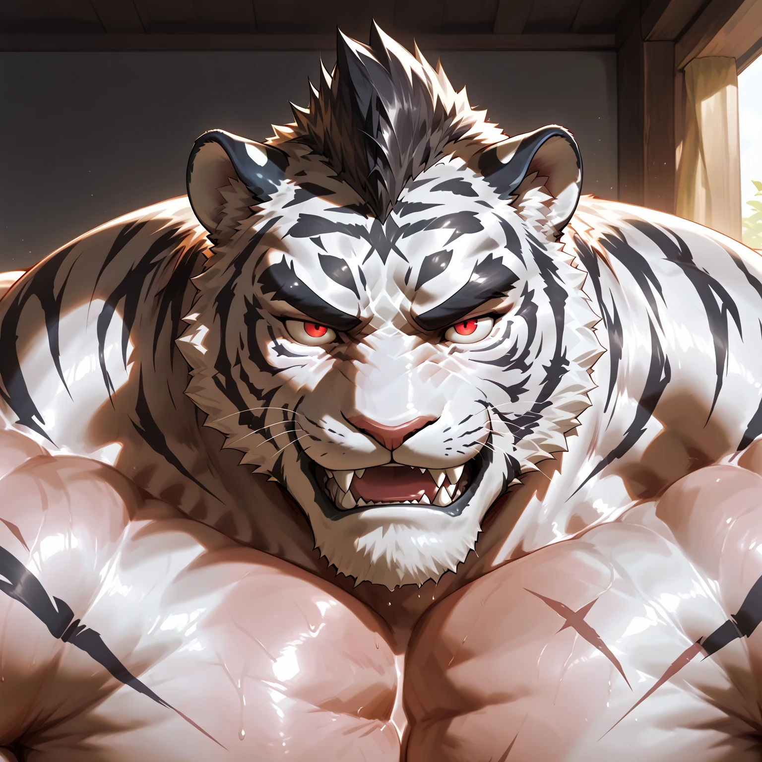 White tiger demon muscles with eye patch