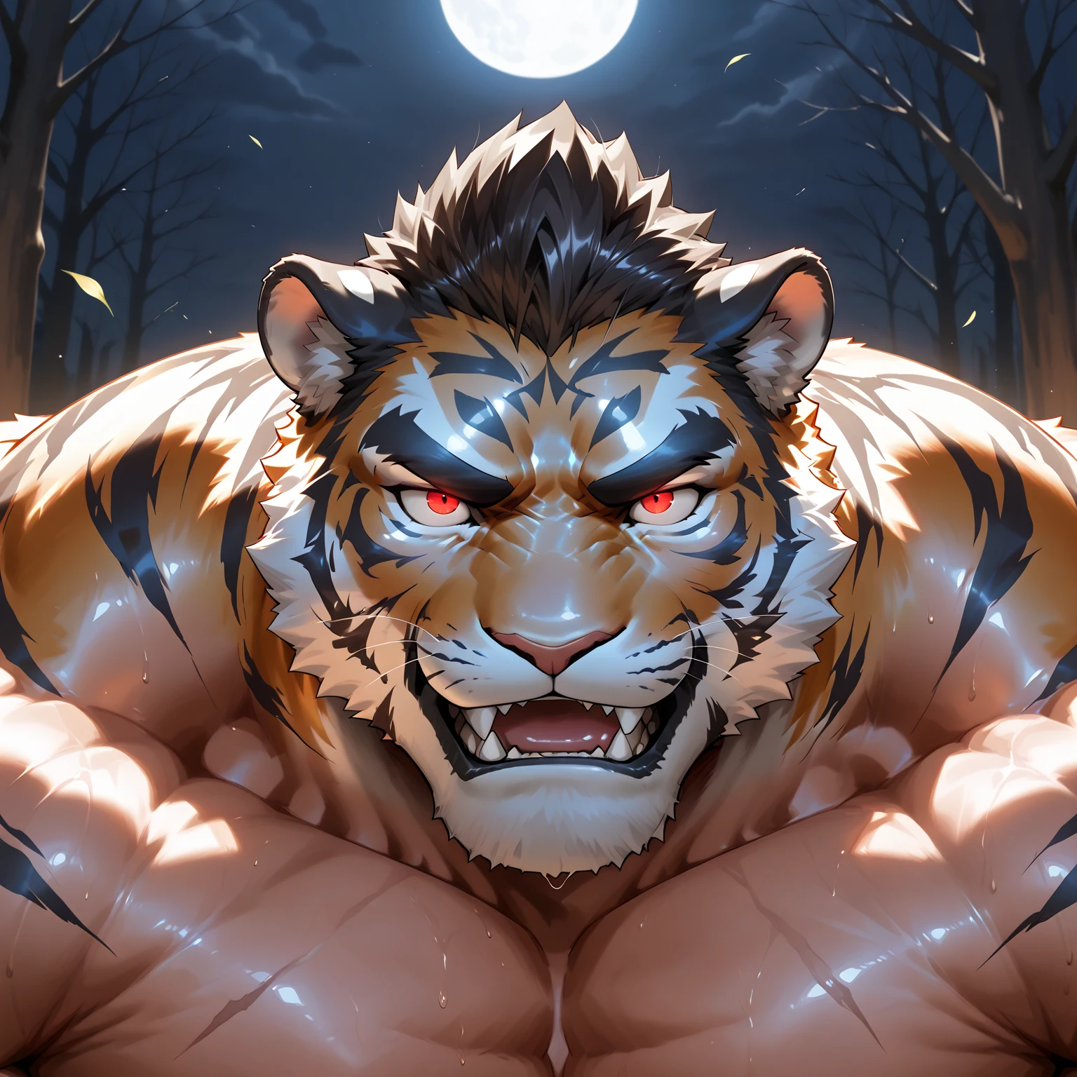 (masterpiece,Highest quality,Very detailed,Perfect Anatomy),kemono,Sharp focus, From null-ghost,alone,Humanity,Muscular,Beautiful eyes,naked,View your viewers,Wet body,Sharp Claws,Brave,evening,Show your back,Tiger,Scar Face,old man,Aging