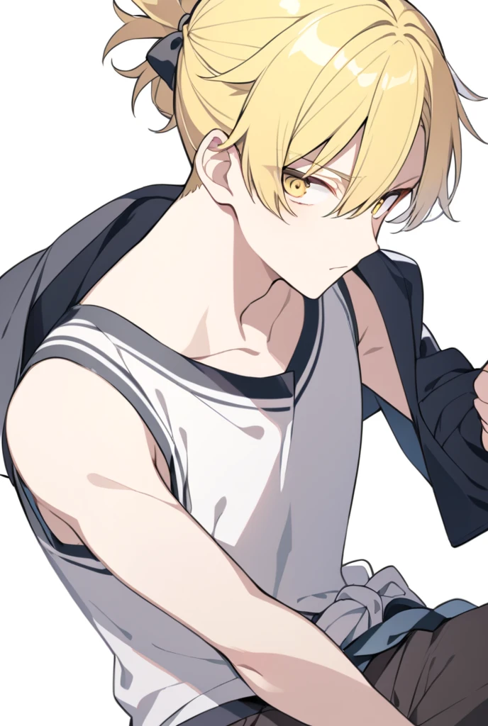 A boy in black crop top shirt, boy, black crop top