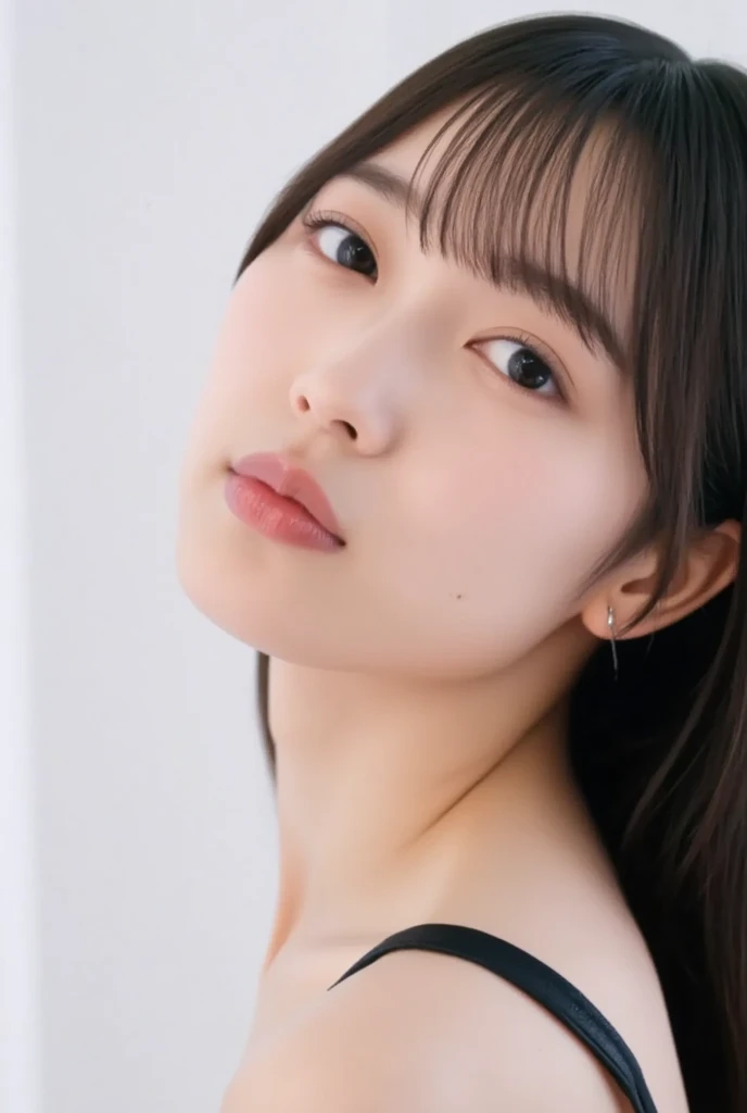 Highest quality, 8K, ,masterpiece :1.3)), In-person audience,((Whole body 1.2)) ,Beautiful woman, Wide Shot ,One girl, , Selfie , Black Hair, Brown Hair , bangs,Highly detailed face, Highly detailed lips, Fine grain, double eyelid