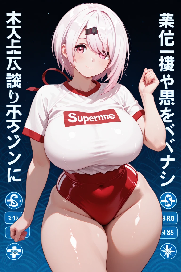 magazine cover, (masterpiece, best quality:1.2),1 girl, Solitary,Exquisite hair color，，( Wearing red sexy shorts and sportswear:1.2),Hydrated skin