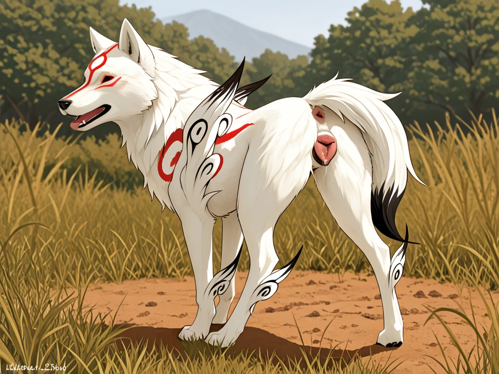 uploaded on e621, (((by fluff-kevlar, by Zackary911, by Kenket, by Kilinah, by fluff-kevlar))), solo female (((Amaterasu))), (detailed wolf Amaterasu), (detailed lighting),(detailed fur), (detailed breasts), (detailed skin), BREAK, ((in deluxe hotel room)), ((kneeling on bed)), (cinematic lighting), ((detailed background)), ((depth of field)), (half body shadow), ((looking at viewer)), (low-angle view), ((three-quarter view)), ((back view profile)) [backlighting], [detailed ambient light], [gray natural lighting], [ambient light on the belly], [realistic proportions], [explicit content, adult, nsfw], [sharp focus], (questionable content), (shaded), (hi res), ((masterpiece)), long white hair, mom, mature woman, milf, half-closed, smug smile, tight asshole, vagina, pre leaking from vagina, looking at the viewer, ((abs)) liquid leaking from vagina, liquid soaking bed sheets