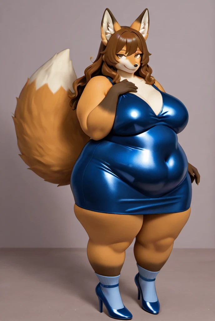 retsuko, side slit dress, undressing panties, at home, dark room, porn on the TV, horny, seductive, smiling, big breasts