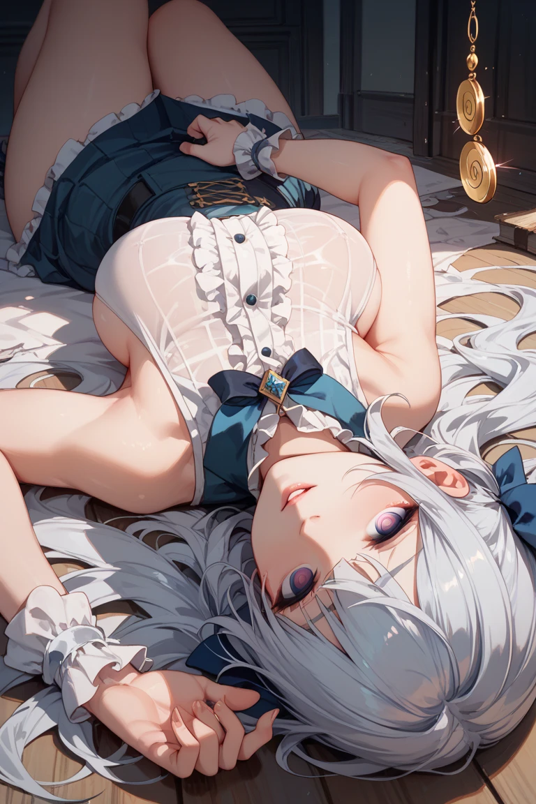 (Highest quality), (masterpiece), highly detailed eyes, highly detailed face, She was lying on her back on the bed with her legs facing forward and her head tilted to the side, her legs spread, wearing tight white long arm gloves, white garter stockings, and a gold Chinese dress with only her left breast exposed, her skirt turned up, she was crying and climaxing in convulsions while furrowing her brow in anger and glaring. I inserted my penis into Shokuhou Misaki's vagina and violently inseminated her., whole body, Both eyes are large and evenly shaped, with star-shaped catchlights in the brown pupils., She has a full head of pubic hair, Beautiful Vagina, White semen is spilling out from the gap between her vagina and my penis inserted in her vagina., Blonde, Long Hair, Smaller breasts, Cross-section of uterus with small penis pumping semen into it,