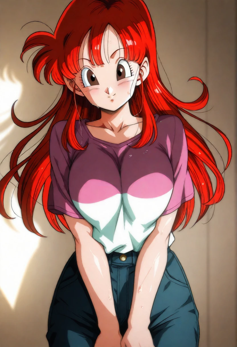 masterpiece, <lora:NeneRomanova001:0.7>, <lora:add_detail:0.5>, <lora:noline:0.3>, <lora:boldline:-0.3>, neneromanova, 1girl, red hair, green eyes, 1990s style, (medium shot: 0.91), (sexy: 0.91), (pants: 0.91), optimistic, (posing: 0.91), (beautiful face: 0.91), (beautiful eyes: 0.91), (detailed face: 0.91)