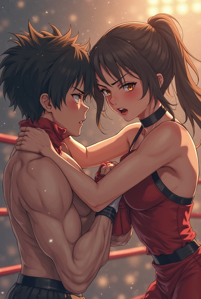 (((masterpiece))),(((best quality))),(ultra-detailed,high resolution:1.2),(illustration),((an extremely delicate and beautiful)),(detailed background), (((suspended congress))), ((face to face, hug, sex)), toes, standing, (((wrestling ring)))), ((1petit girl)and(1shota boy)),hetero, (1shota boy,short stature:1.4), ((((shota boy is 8 years old)))), dark-skinned shota boy,interracial, small penis, undercut, (((he has hair)))), he looks smug,((((1petit girl,short stature)))), girl is 10 years old, (slender body:1.4), (medium hair, side-ponytail),straight hair, dark red hair,dark red eyes,((((flat chest)))), covered navel, collarbone, pale skin,shiny skin, ((She wears dark red competition swimsuit)), (ahegao,rolling eyes:1.4), (trembling), (cum on clothes:1.4),cum on body,excessive cum,cum facial,bukkake,cum on hair,cum in pussy, clothing aside, clothed, text,