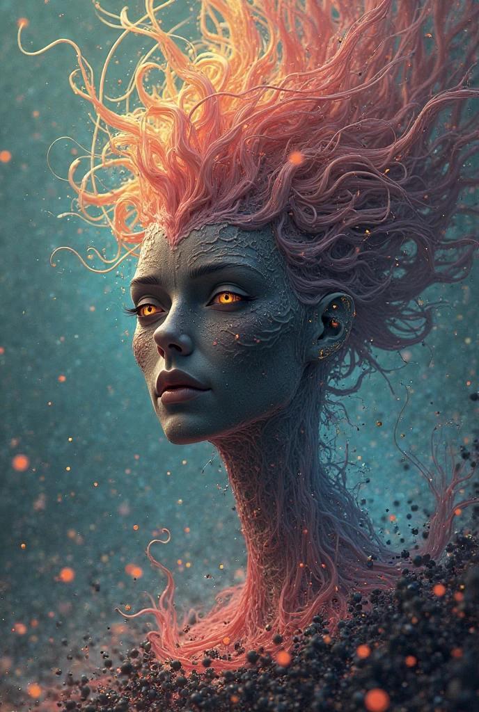 a close up of a person with a glowing face and body, glowing red veins, fractal veins. cyborg, red glowing veins, glowing veins, bright glowing veins, human glowing, tomasz alen kopera and cgsociety, melted cyborg, inspired by Mike Winkelmann, woman made of black flames, digital art 4k unsettling, detailed glowing head