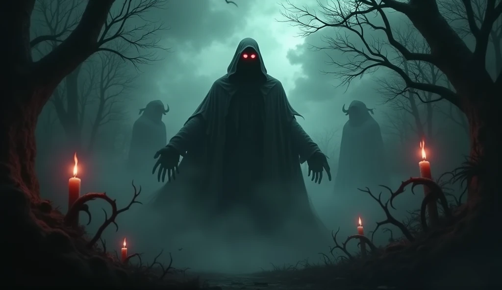 make an illustration about a legend that tells the story of a doctor who made a demonic pact, place elements that give the image a dark mood, fog and similar elements, ultra-realistic and detailed