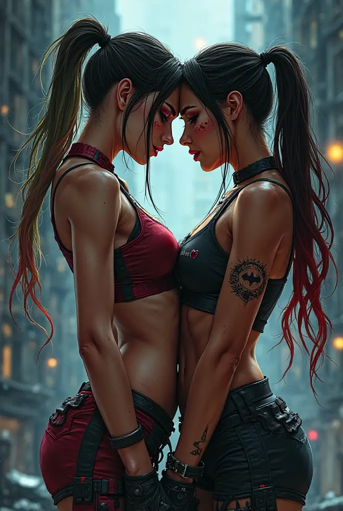 (Highly quality, masterpiece, detailed), city detailed scenario, city detailed background, with man , Gwen, blonde hair, multicolored hair, short hair, hairband, crop top, web-print, hood down, gloves, navel, havinghardcore sex on top of a building, , perfect face, beautiful eyes, look at the viewer, Sexy doggystyle pose