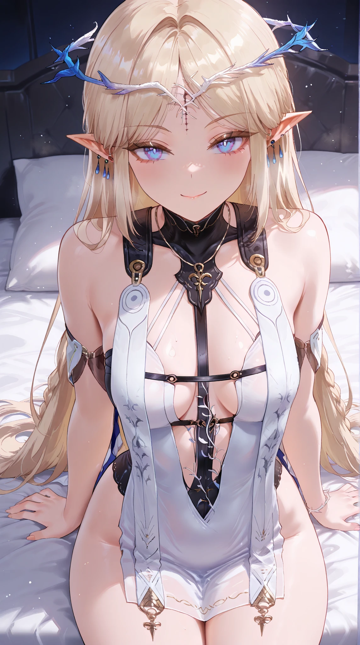 masterpiece, Highest quality, Highly detailed CG Unity 8k wallpaper,((so beautiful8Year old Nordic girl, whole body)), ((Bedroom inside the spaceship)), Elegant long wavy blonde hair, ((Small , Pink small areola,illuminating skin)), ((A revealing black-on-white military uniform, Geometric Circlet)), ((Long pointed ears)), ((Lie on your back, With legs apart, Genitals are ), (Sweaty and wet white skin), (blush), , (Captivating smile), (Perfectly symmetrical and cute face), Detailed eyes, Key Art, intricate detail realism hdr, Photorealism, Hyperrealism, Ultra-realistic, Dramatic Light, Strong Shadows, Nice views, Depth of written boundary