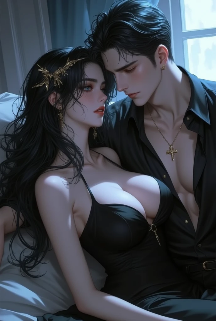 (masutepiece, Digital Art, Digital Illustration, 4K, 8K, Ultra-detailed, beautiful image, Sharp Image, Photorealistic, Raw photo, Perfect face, Perfect lines, Perfect eyes, Soft lighting) 1 woman, (Long Black Hair,straight haired,Bullish gaze,Beautie,Woman in suit,Solid makeup,23 y-o woman,small tits:1.3),Secretary, Two handsome men in suits, (ember,Men in suits,well-muscled,Firm shoulder width,Adult male,Boyish hairstyle,English gentlemanly style,Man in his 30s with a cool expression,28-year-old man with bright smile:1.2),Office scene at night,Antique furnishings,Antique Clamps,Antique chair,chandeliers,Parti、a couple、couple kissing、kiss、the kiss、Romance、loves it、kiss、a couple、couple kissing、Romance、Romance、ssex、have sex、Wet pubic area、insert 、Rape、Overflowing、A slight smil、Florist full of light,wretched、Black Knee High Socks、独奏,Full body painting,(One Girl And One Man,Having sex:1.5),(ember,Adult male,Rubbing the girl's boobs:1.2),Cheek dyeing、gasping face、embarrassed、boredom、begging、Unhappy、Greedy expression,Wet pubic area、 xen、