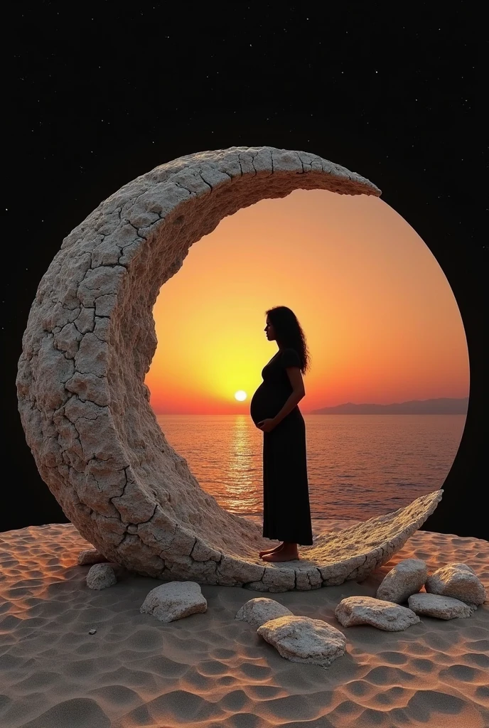 A girl draws while her mother has her bare back, Elle porte une robe, She watches meteors and meteors descend from the sky through the telescope.., and comets facing the sea Large telescope tattoo on mother's back Add a can of paint with a set of brushes