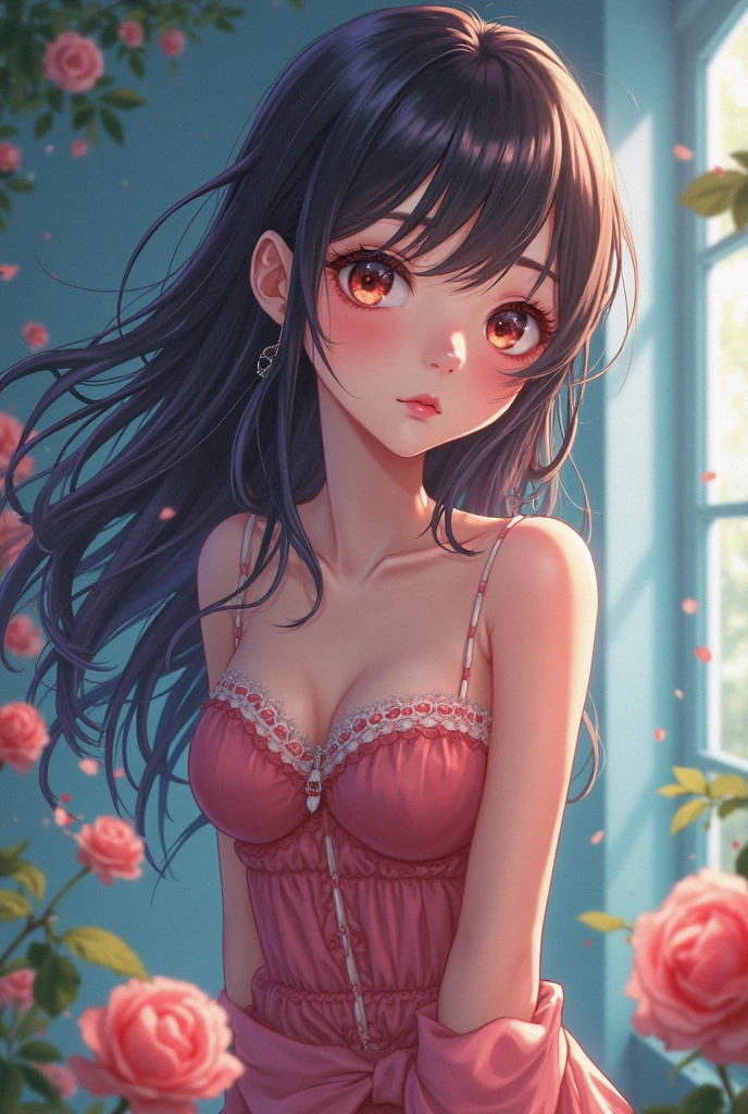 La mejor calidad posible, Ultra Resolution, Hermosa mujer,the most beautiful girl,(( cabello largo pelirrojo)), hermosa figura,(hermosa hermosa mujer con espada en la mano), Beautiful girl tangled with the branches of the rose bush, pintura, obra maestra,