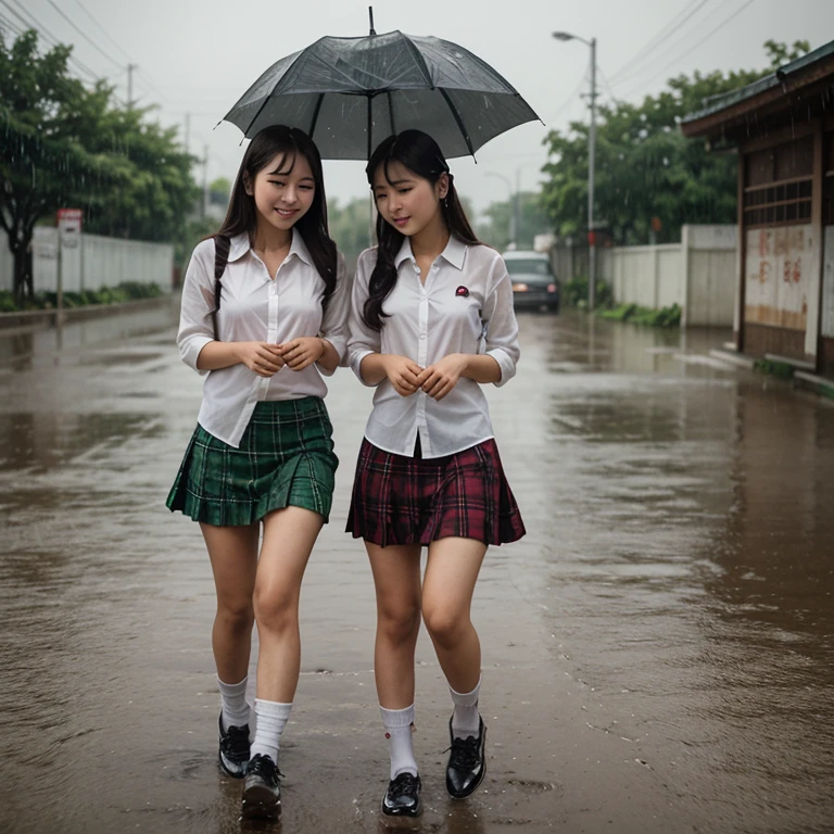 songkran,Wet roads , soaked through,drenched, Dripping, Wet Face,Wet clothes, Wet Skin, Wet Hair,A young woman with a cute face like an idol,chest,chest元が見えるデザインのビジネススーツ,mini skirt,cling,((Umbrellas are not depicted)),RAW Photos,Genuine,Genuine,High resolution,RAW Photos,masterpiece, Genuineistic, beautiful