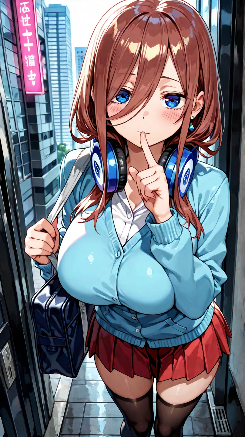 pieces fly、masterpiece、highest quality、Super detailed、High resolution、High resolution、8K portrait、Unity 8k壁紙のHigh resolutionCG、unity 8k wallpaper、cute:1.5、:1.5、Highly detailed CG unity 8k wallpaper、realistic、real person、cute、 portrait photography、shiny skin、High resolution、Brown-haired semi-long hair、(s old:1.2)、(1 girl)、(city road:1.6)、(school uniform:1.3),perfect face, seriously, (blush:1.5),(((clothing lift:1.5))),((I have nipples:1.5)) (midium breasts:0.8), Detailed description vagina,show vagina,spread legs,spread ,((Orgasm in the vagina:1.5)),(headphones on neck),(crawl on all fours:1.5)