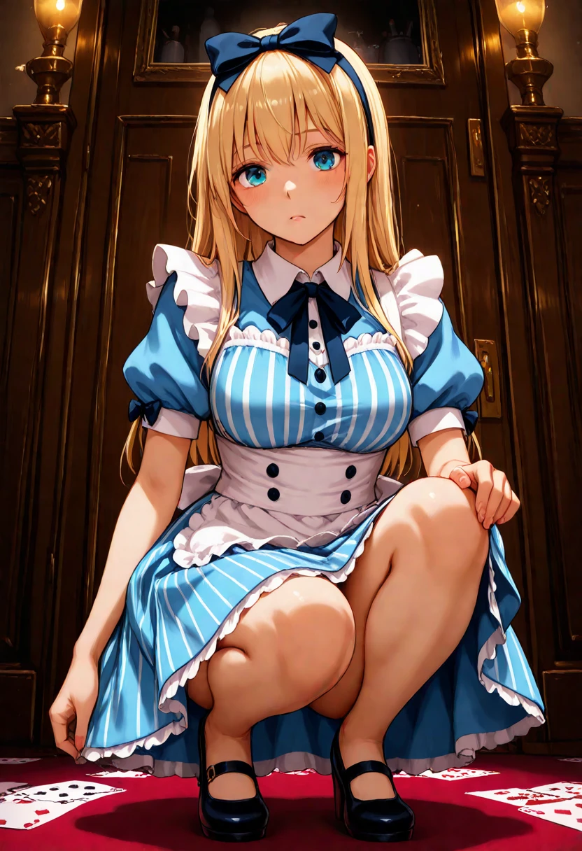 piperBS, 1girl, blonde hair, hair bun, blue dress, puffy sleeves, short sleeves, pink gloves, fingerless gloves, pink belt, shoes, blue footwear, cute and blushing 18 years old anime girl, look away because she is embarrassed and blushes, bright blue eyes, detailed face, detailed members, detailed arms, detailed hands, Girl lying, tied by ropes, shackled, can no longer move, tied tightly, very hard tied up with lots of ropes, hampered by so many ropes that she can no longer move, bound hands and feet, ropes tie his whole body, tied extremely tightly and forcefully to her bed by a lot of ropes, its limbs are strongly tied together by ropes, his torso is tied up with thick cords, her chest is so tied up with ropes that it sticks out, her legs are tied tightly with thick ropes, his hands are tied behind his back with ropes, she can no longer move her feet, her hands which are tied by thick ropes, she desperately tries to free herself, likes to be tied tight with big ropes, likes to be immobilized by big ropes, lying down, his hands and feet are strongly tied to the railing of his bed, his legs are pressed together and tied with ropes, its limbs are held vigorously by imposing ropes, her hands are tied securely behind her back by ropes, her chest is compressed by strong ropes, she is pressed against her bed and restrained by large ropes, (shibari, arms behind the back:1.4), (hands on the back), (masterpiece, best quality) 1.5, 1girl, solo, (sexy, beautiful woman, perfect face, perfect eyes, perfect hands), samus aran, (hands on the back), Spread the legs, s' ((lie in bed by big ropes)), ((close up of the girl)), ((((lie in bed)))), ((((arms tied behind the back, Legs Tied,La fille est allongée sur le ventre, La fille est allongée sur le sol:1.5)))), ((((girl seen from behind:1.4)))), ((((girl lying down on her stomach:1.4)))), ((((Outstretched arms:1.5)))), ((((Detailed hands:1.5)))), ((((bedroom decor:1.4))))