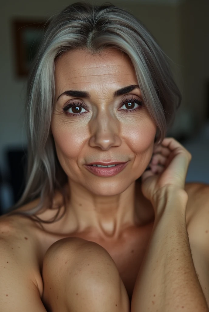 (Masterpiece:1.4),(67-year-old woman:1.4),(Wrinkles on the face1.25),smile,nude,sexy pose