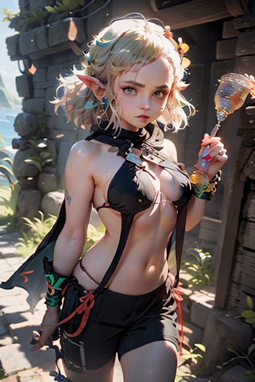 Cute small little , very little elf, showing your charm, showing your body, showing tongue, large tongue, ahegao face, pleasure face, perfect body, skinny, small, dynamic pose, skinny, short clothes. very small, cute face. Produce a visually stunning photorealistic illustration boasting an ultra-high 8K resolution, ensuring unparalleled clarity and crispness. high quality illumination, high resolution textures