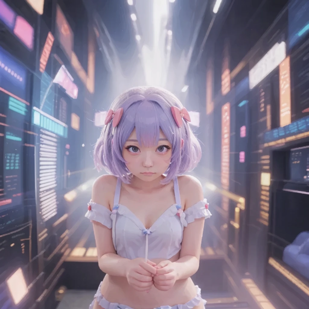 Black and light blue with silver and pink hair、Photoreal, High resolution, Heterochromia eyes, small moles under eyes、bob cut、dull bangs、Lucy\(cyberpunk\), 1 girl, hair scrunchie, princess cut, silver hair, color chip, full moon, grey eyes, white shirt, black tie、Leather shorts long sleeves, (look at the audience), medium hair, colorful hair, bangs parting, split lips, pink haired, red eyeliner, red lips, solo, white jacket, cyberpunk\(series\), A rainy night in neon-lit cyberpunk city,from below, yes、crawl on all fours、Connecting、((No panties:1.5))、((spread legs:1.5))、((Low - Angle:1.5))、
