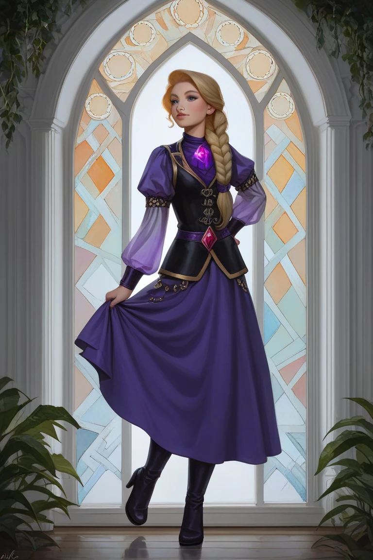 Rapunzel, fofa, art de avatar, cores planas, comic art, capa de comic, vestido violeta, fundo estrelado, corada, sorrindo feliz, Rapunzel de enrolados