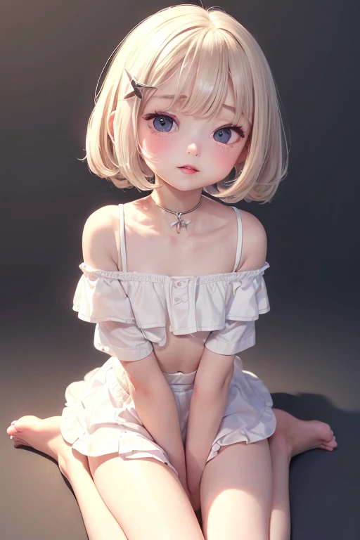 Best quality,tmasterpiece,yellow tanktop,white color hair,short detailed hair,Sleep on your stomach on your table。
