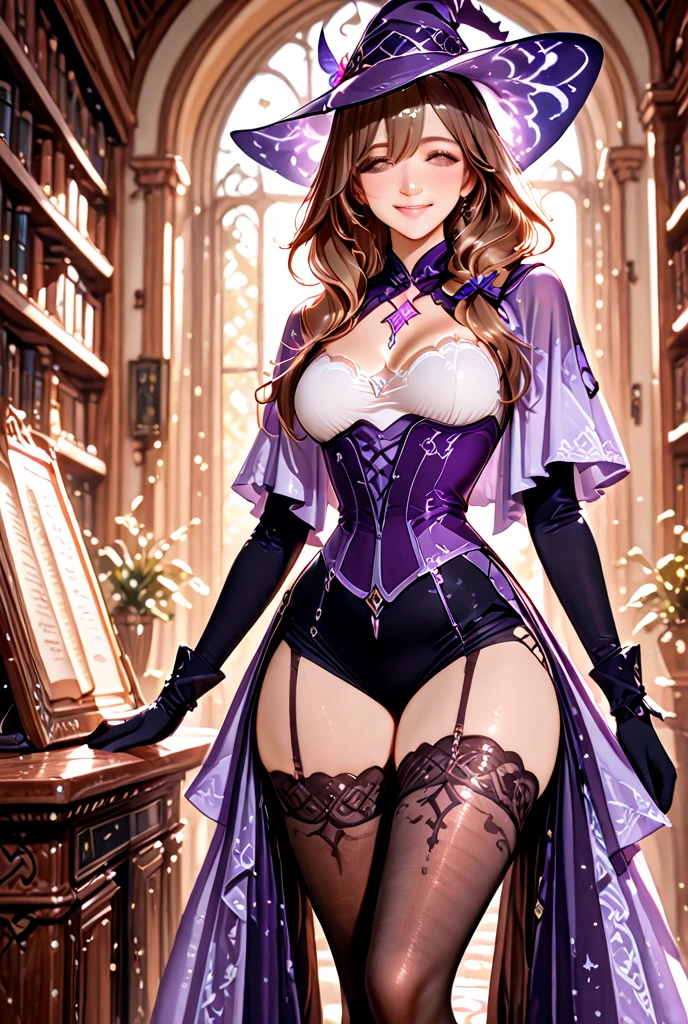 Masterpiece, ultra detail, high quality, 8k cg, huge breasts, lisadef, blush, bright eyes, standing, indoors, slim body, narrow waist, city Liyue.
