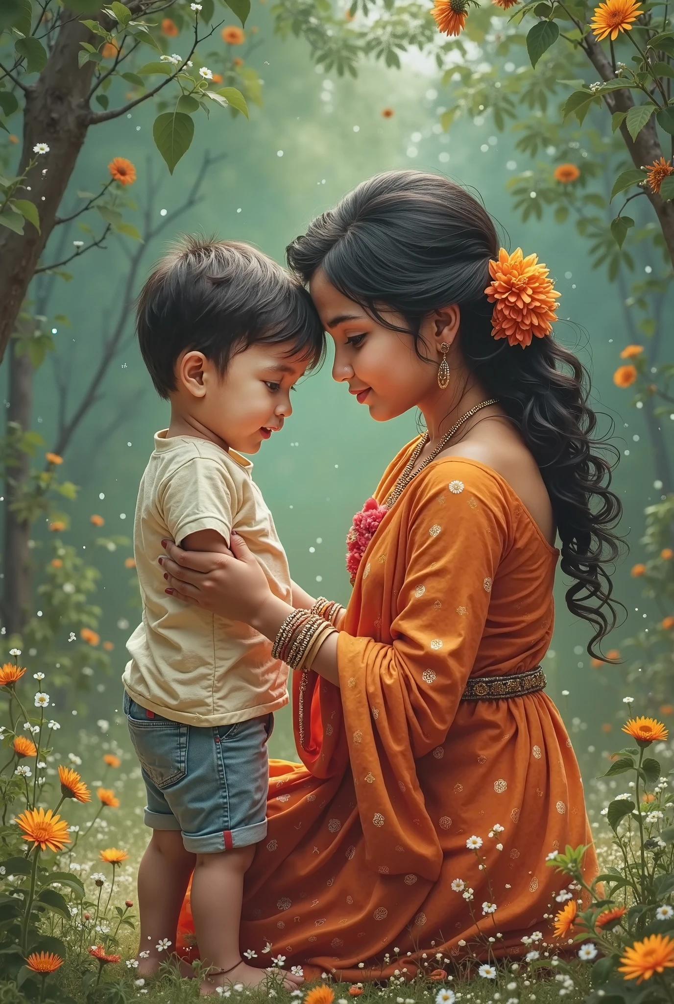 A Muslim wearing a hat boy kissing a Hindu pregnant girl